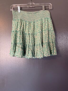 American Eagle Outfitters Mint Green Floral Tiered Skirt